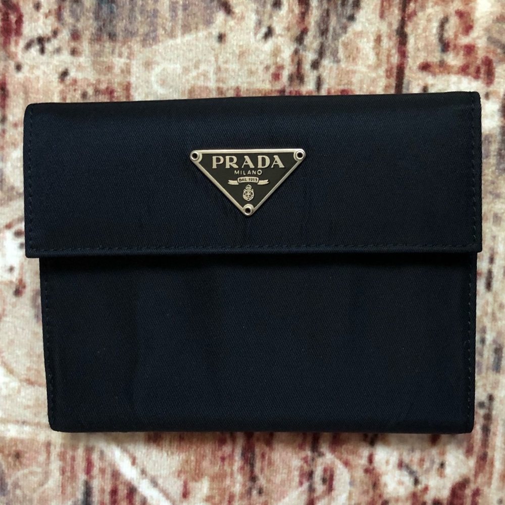 Prada AUTHENTIC Vintage Bleu Navy Blue Nylon Tessuto Logo Organizer Wallet - Picture 2 of 16